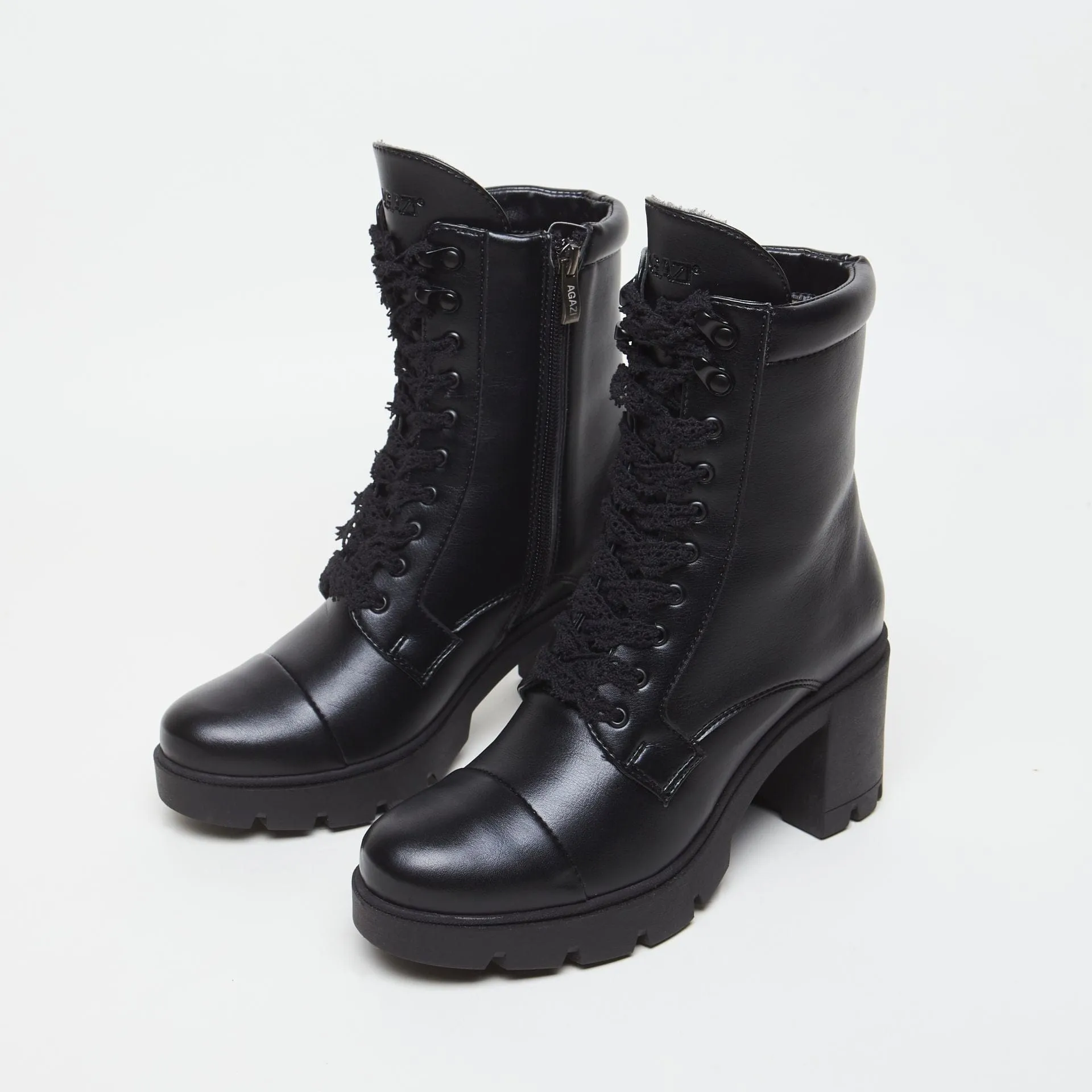 Aga Vegan-Leder-Schnürstiefel | Schwarz