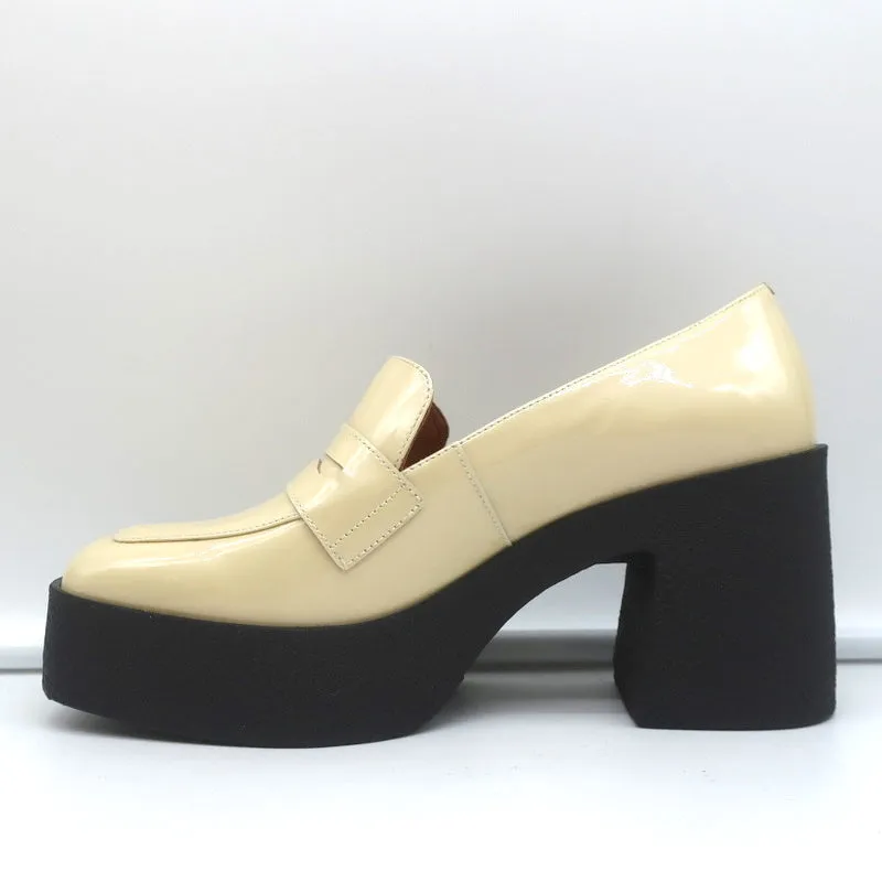 Akaada Platform Penny Loafers Yoko Elfenbein Lackleder Größe 36 NEU