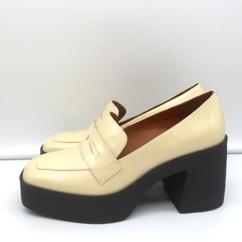 Akaada Platform Penny Loafers Yoko Elfenbein Lackleder Größe 36 NEU