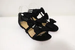 Alexandre Birman Cori Triple Bow Sandalen Schwarz Satin Größe 39 Offene Spitze Flach