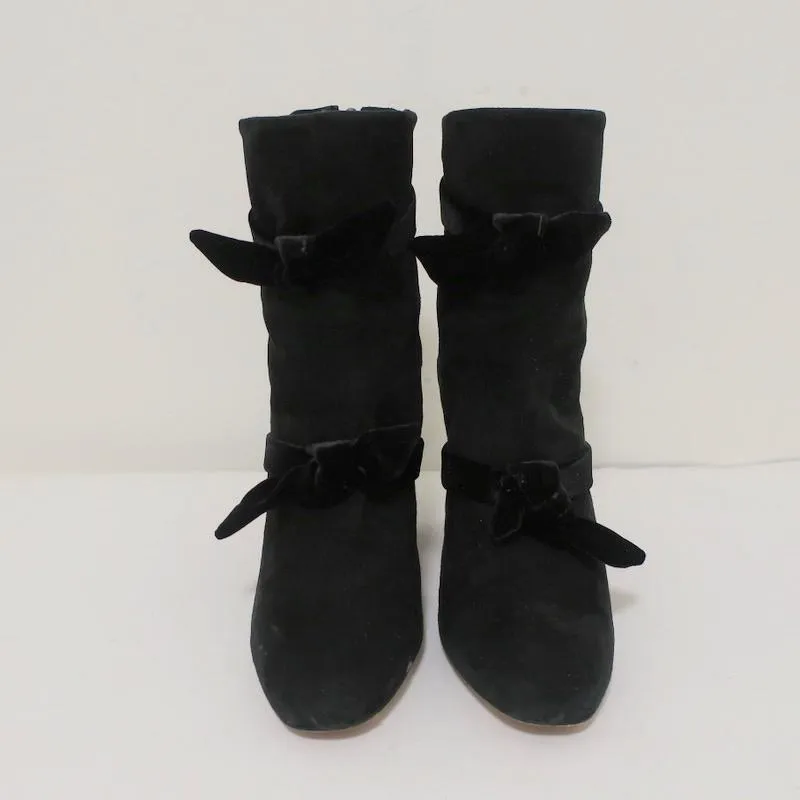 Alexandre Birman Lorraine Stiefeletten Schwarz Wildleder mit Samtschleifen Größe 37,5