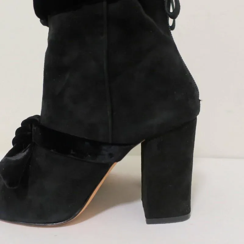 Alexandre Birman Lorraine Stiefeletten Schwarz Wildleder mit Samtschleifen Größe 37,5