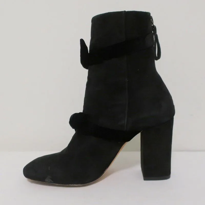 Alexandre Birman Lorraine Stiefeletten Schwarz Wildleder mit Samtschleifen Größe 37,5