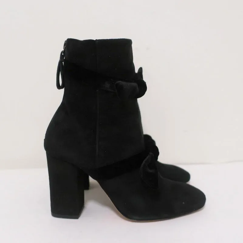 Alexandre Birman Lorraine Stiefeletten Schwarz Wildleder mit Samtschleifen Größe 37,5