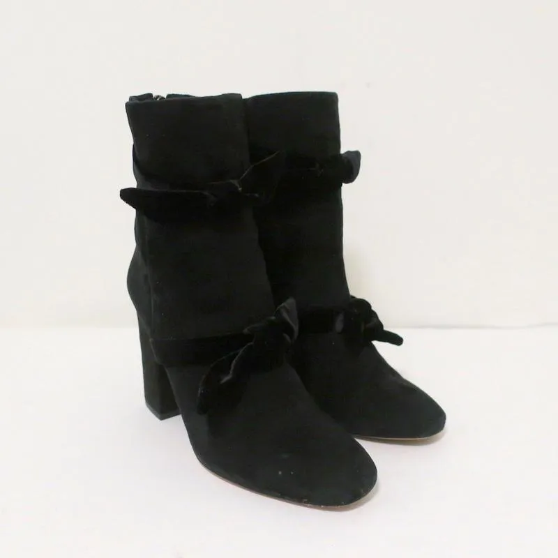 Alexandre Birman Lorraine Stiefeletten Schwarz Wildleder mit Samtschleifen Größe 37,5