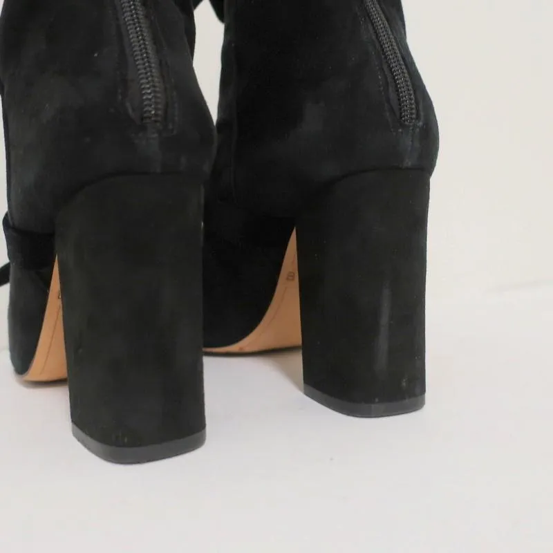 Alexandre Birman Lorraine Stiefeletten Schwarz Wildleder mit Samtschleifen Größe 37,5