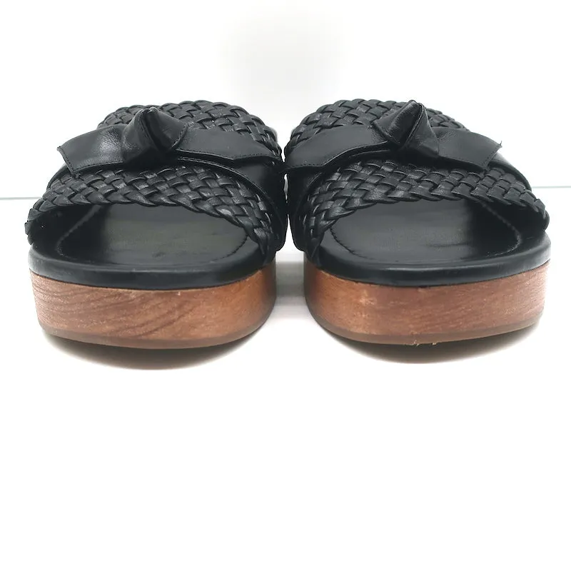 Alexandre Birman Holz Clog Sandalen Clarita Schwarz Geflochtenes Leder Größe 37.5