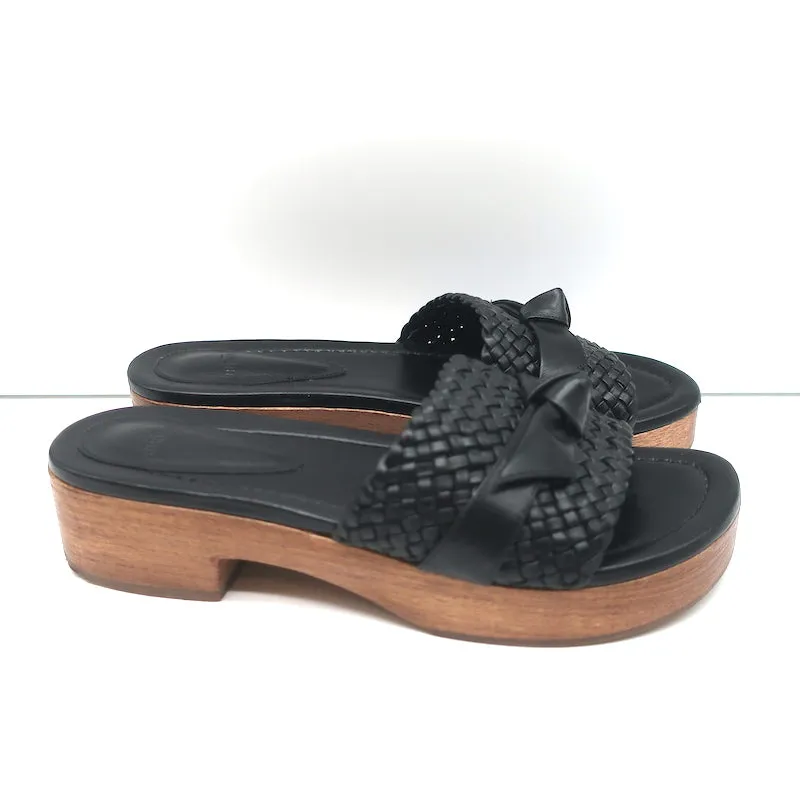 Alexandre Birman Holz Clog Sandalen Clarita Schwarz Geflochtenes Leder Größe 37.5