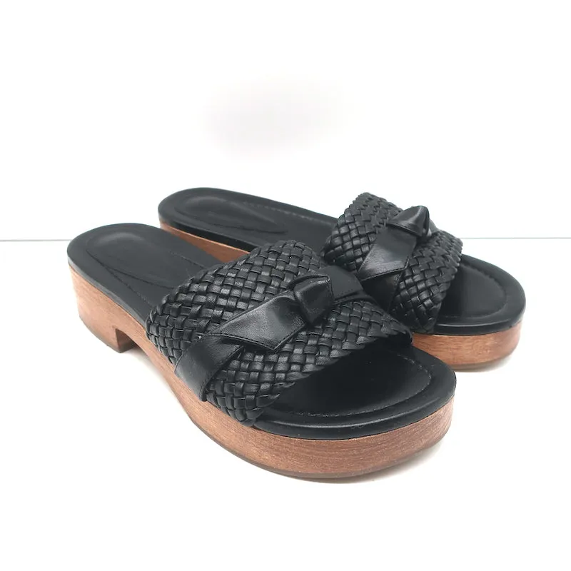 Alexandre Birman Holz Clog Sandalen Clarita Schwarz Geflochtenes Leder Größe 37.5