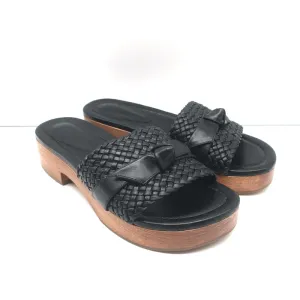 Alexandre Birman Holz Clog Sandalen Clarita Schwarz Geflochtenes Leder Größe 37.5