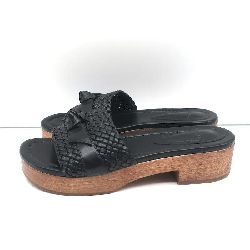 Alexandre Birman Holz Clog Sandalen Clarita Schwarz Geflochtenes Leder Größe 37.5