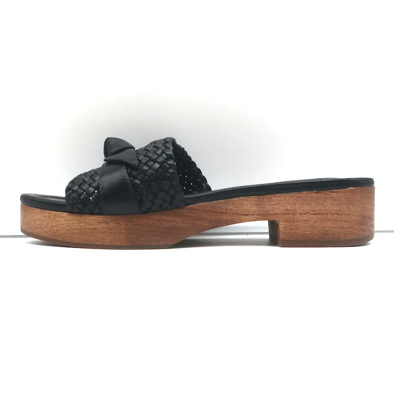 Alexandre Birman Holz Clog Sandalen Clarita Schwarz Geflochtenes Leder Größe 37.5
