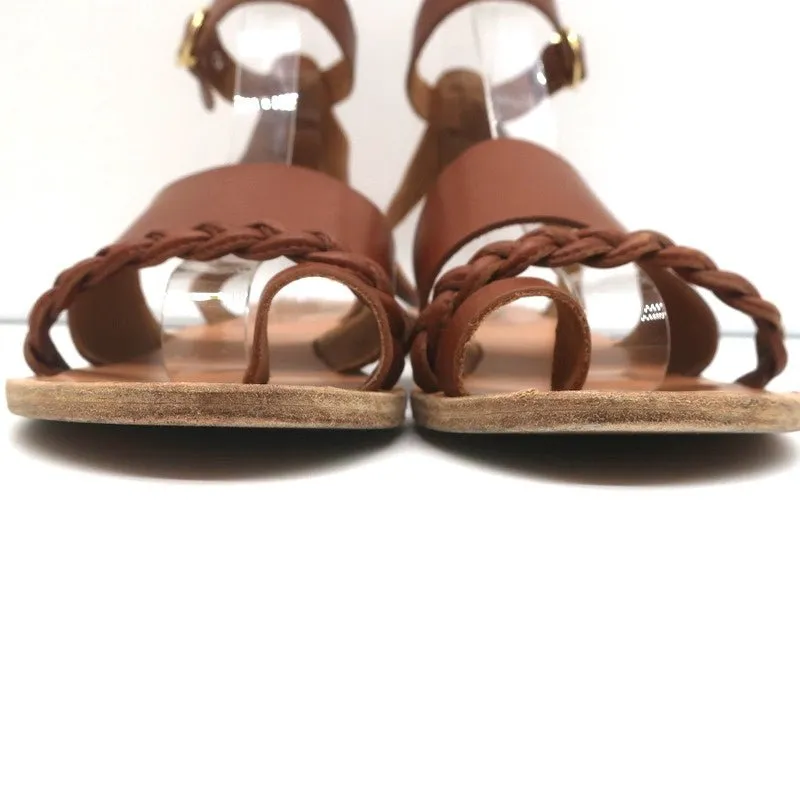 Antike griechische Sandalen Agni Riemchensandalen Braun Geflochtenes Leder Größe 38