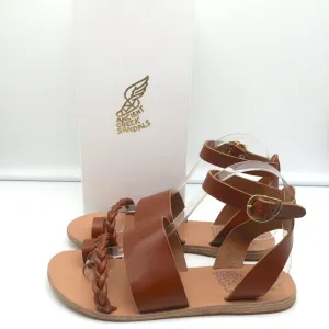 Antike griechische Sandalen Agni Riemchensandalen Braun Geflochtenes Leder Größe 38