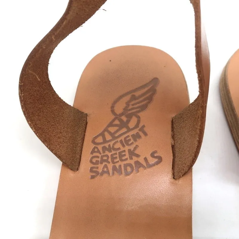 Antike griechische Sandalen Agni Riemchensandalen Braun Geflochtenes Leder Größe 38