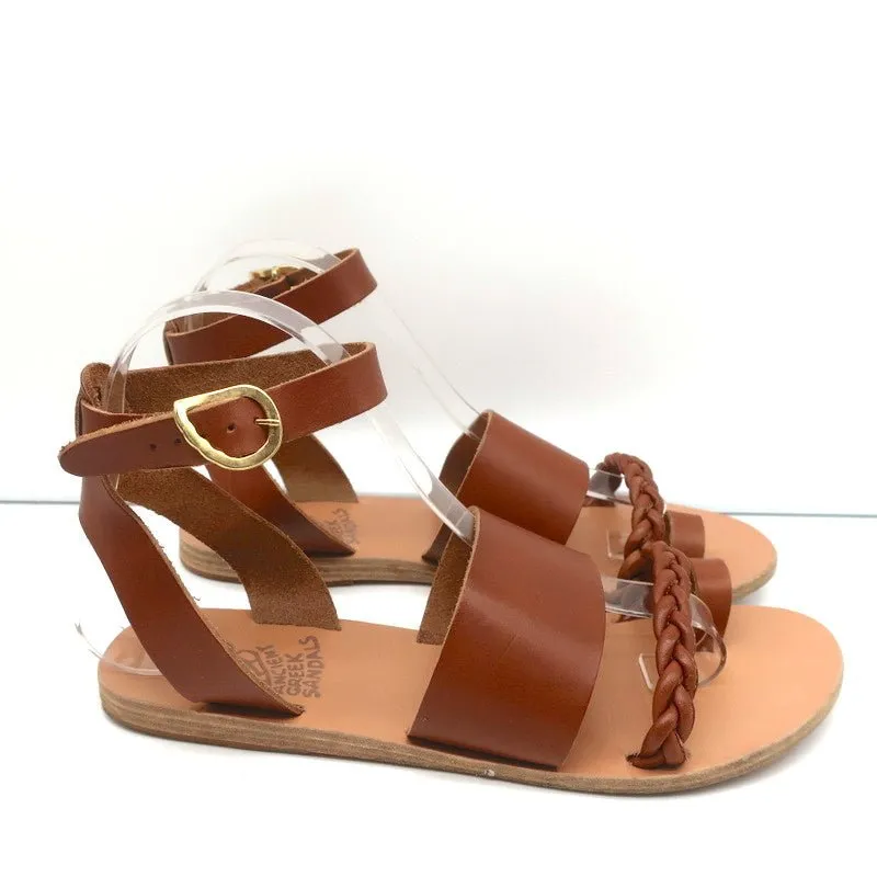 Antike griechische Sandalen Agni Riemchensandalen Braun Geflochtenes Leder Größe 38