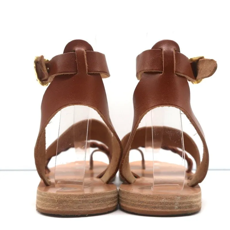 Antike griechische Sandalen Agni Riemchensandalen Braun Geflochtenes Leder Größe 38