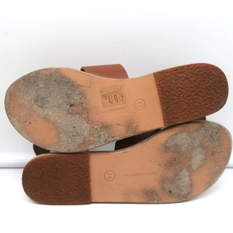 Antike griechische Sandalen Agni Riemchensandalen Braun Geflochtenes Leder Größe 38
