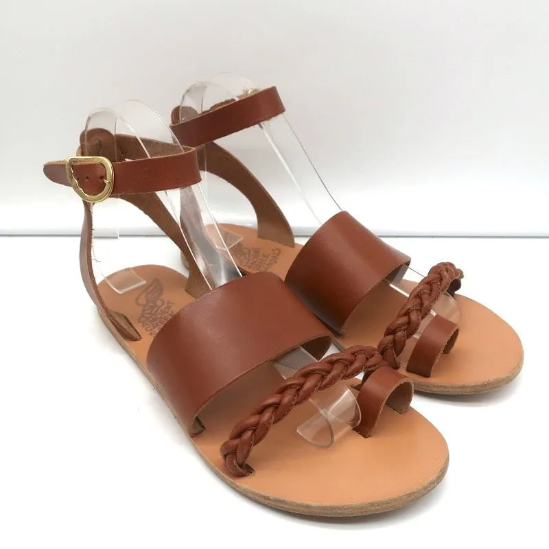 Antike griechische Sandalen Agni Riemchensandalen Braun Geflochtenes Leder Größe 38