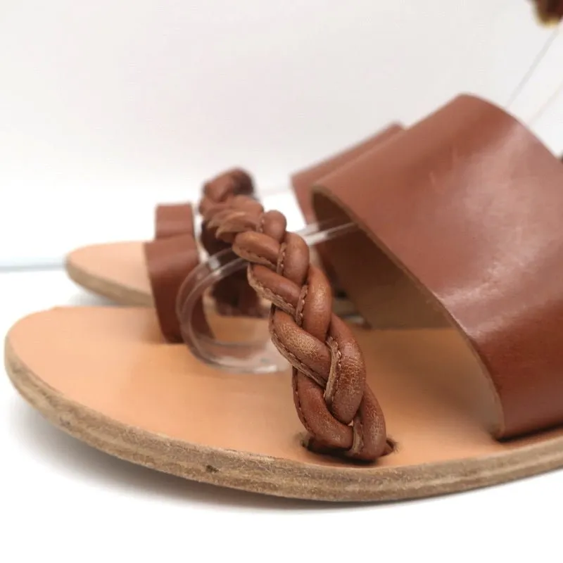 Antike griechische Sandalen Agni Riemchensandalen Braun Geflochtenes Leder Größe 38
