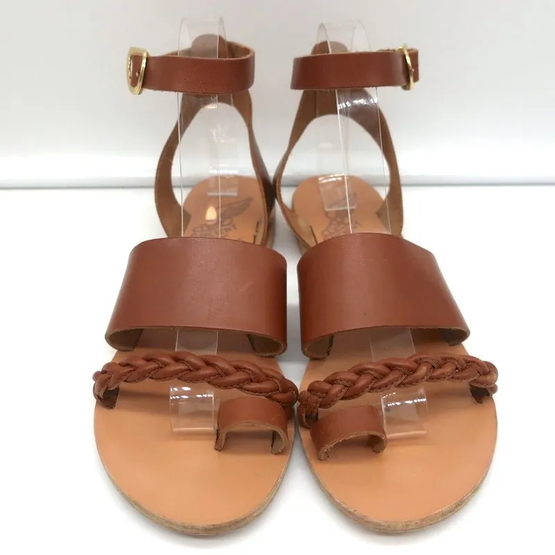 Antike griechische Sandalen Agni Riemchensandalen Braun Geflochtenes Leder Größe 38