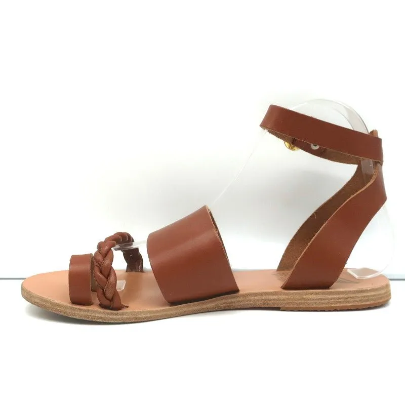 Antike griechische Sandalen Agni Riemchensandalen Braun Geflochtenes Leder Größe 38