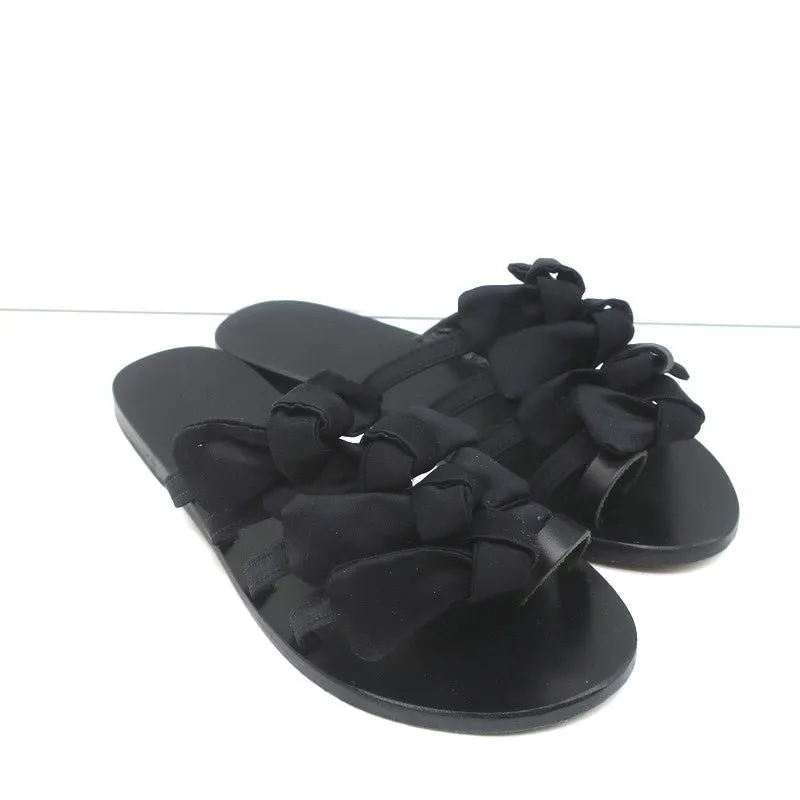 Ancient Greek Sandals Hara Schleifen-Sandalen Schwarz Satin Größe 38