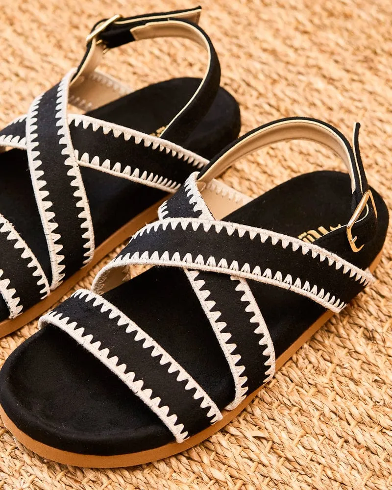 Arbellara Veganes Wildleder Sandalen mit Kreuzriemen | Schwarz