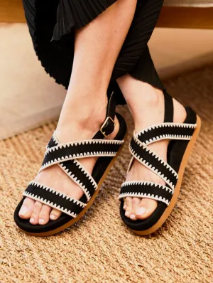 Arbellara Veganes Wildleder Sandalen mit Kreuzriemen | Schwarz