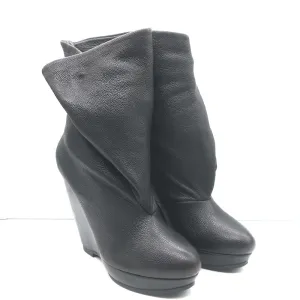 Balenciaga Fold-Over Plateau-Keilabsatz Stiefeletten Schwarz Geprägtes Leder Größe 41