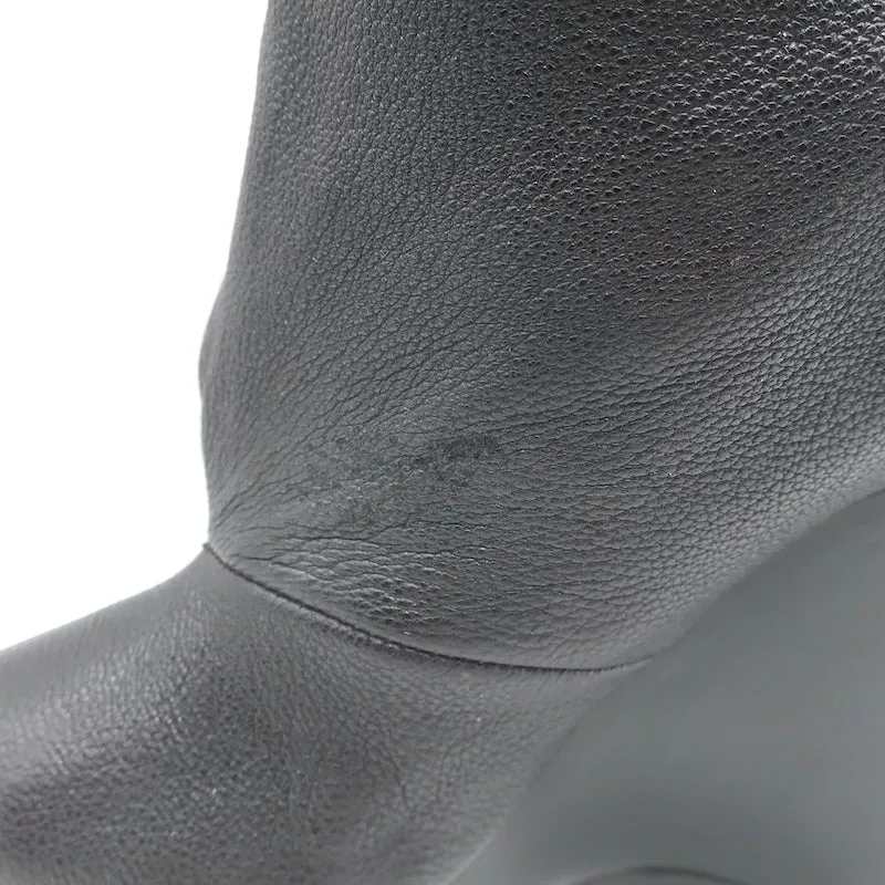 Balenciaga Fold-Over Plateau-Keilabsatz Stiefeletten Schwarz Geprägtes Leder Größe 41