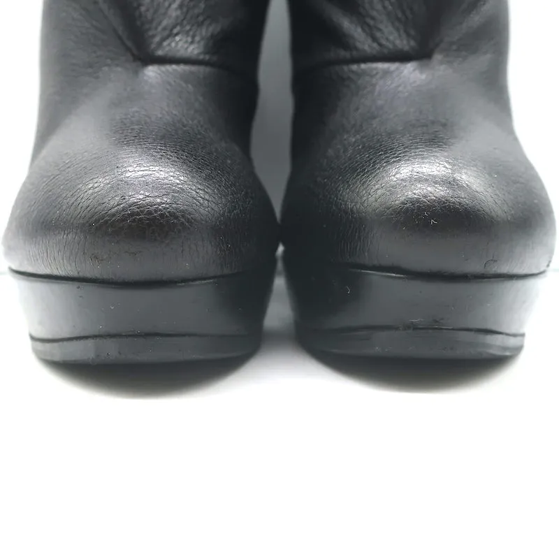 Balenciaga Fold-Over Plateau-Keilabsatz Stiefeletten Schwarz Geprägtes Leder Größe 41