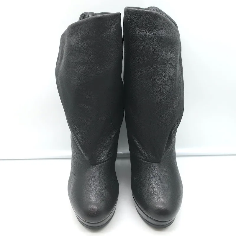 Balenciaga Fold-Over Plateau-Keilabsatz Stiefeletten Schwarz Geprägtes Leder Größe 41