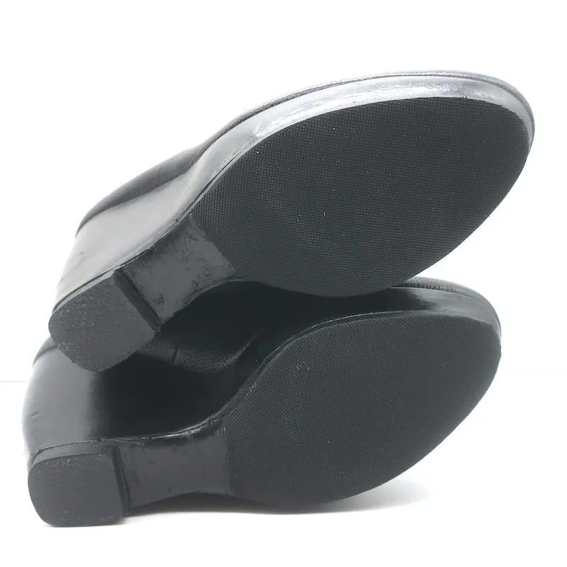 Balenciaga Fold-Over Plateau-Keilabsatz Stiefeletten Schwarz Geprägtes Leder Größe 41