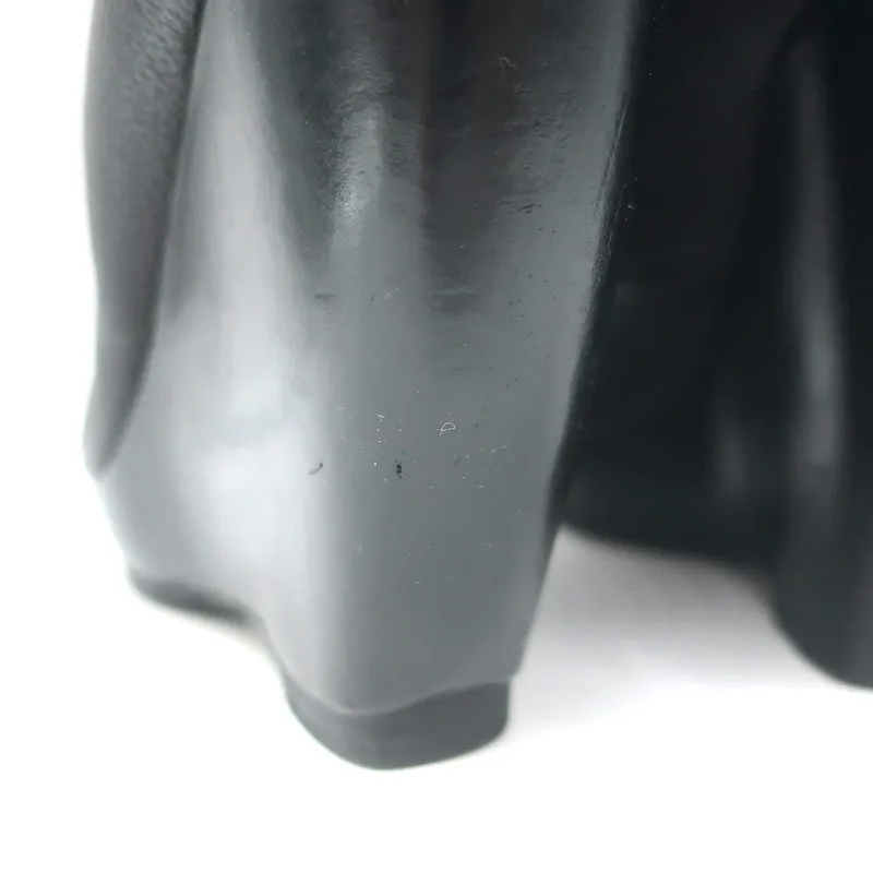 Balenciaga Fold-Over Plateau-Keilabsatz Stiefeletten Schwarz Geprägtes Leder Größe 41