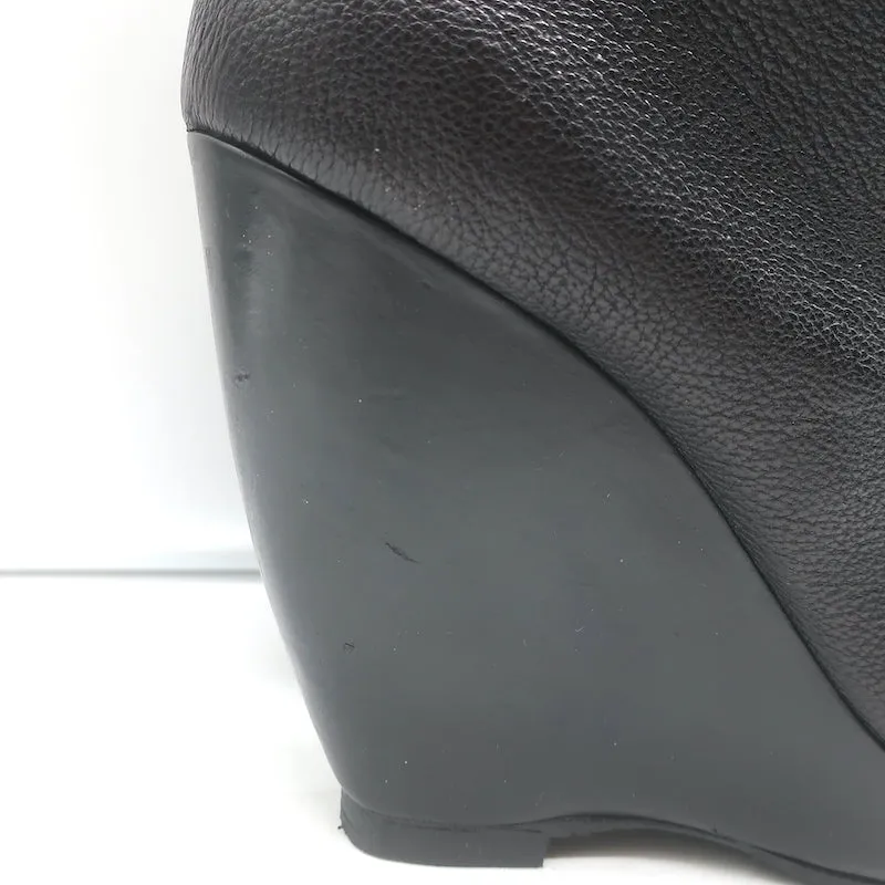Balenciaga Fold-Over Plateau-Keilabsatz Stiefeletten Schwarz Geprägtes Leder Größe 41