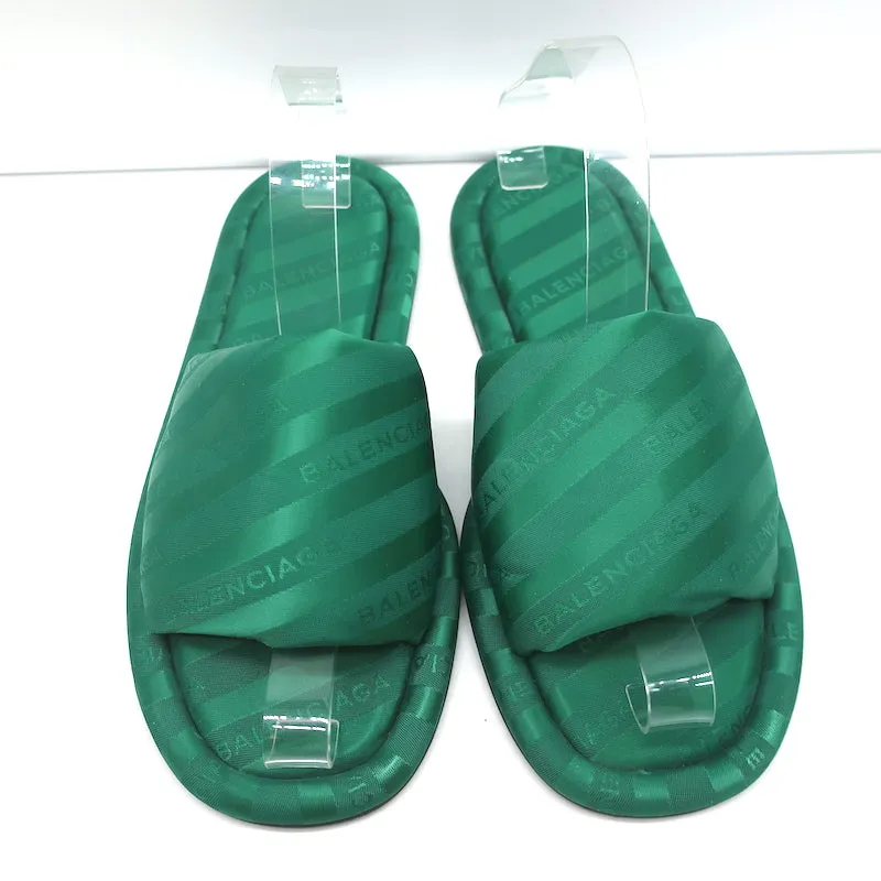 Balenciaga Hotel Slides Grün Logo Jacquard Größe 38 Flache Sandalen