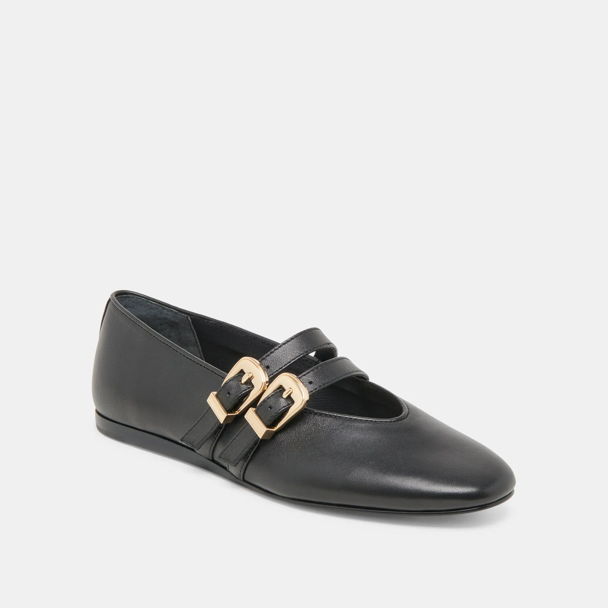 BAYLEE WEITE BALLETTFLACHER SCHWARZES LEDER