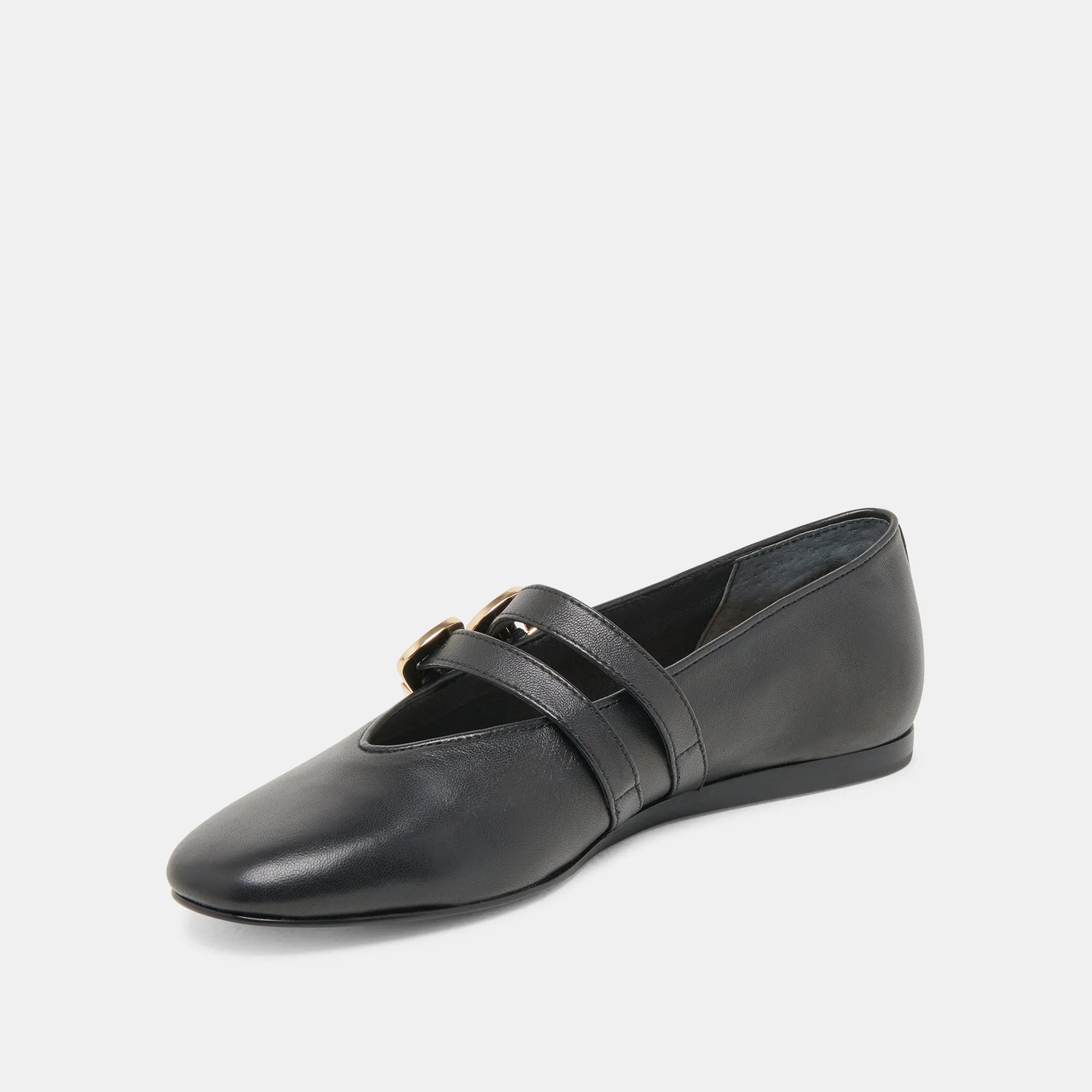 BAYLEE WEITE BALLETTFLACHER SCHWARZES LEDER
