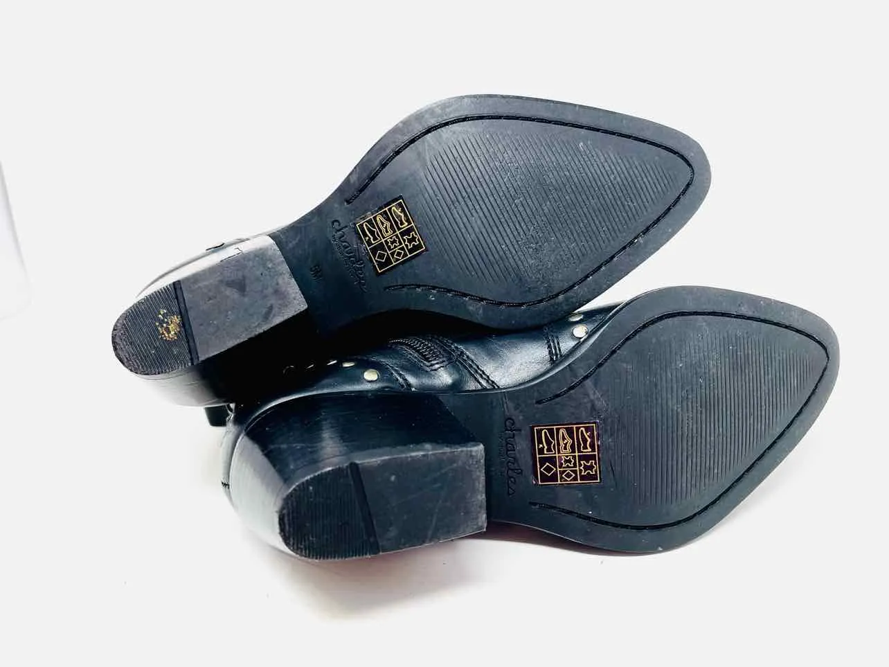 Charles David Größe 5 Schwarze/Silberne Nieten-Lederschuhe Knöchelstiefel