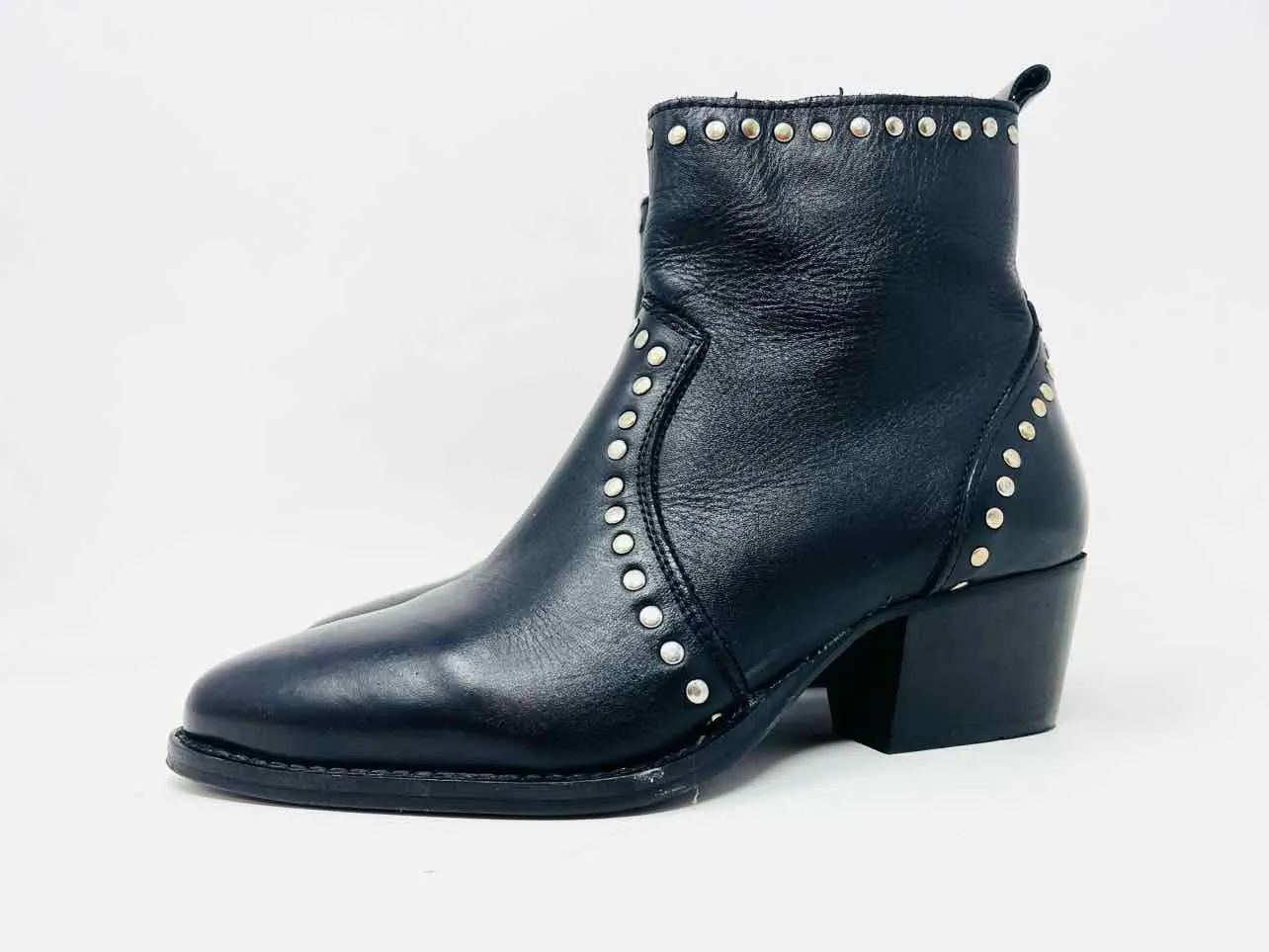 Charles David Größe 5 Schwarze/Silberne Nieten-Lederschuhe Knöchelstiefel