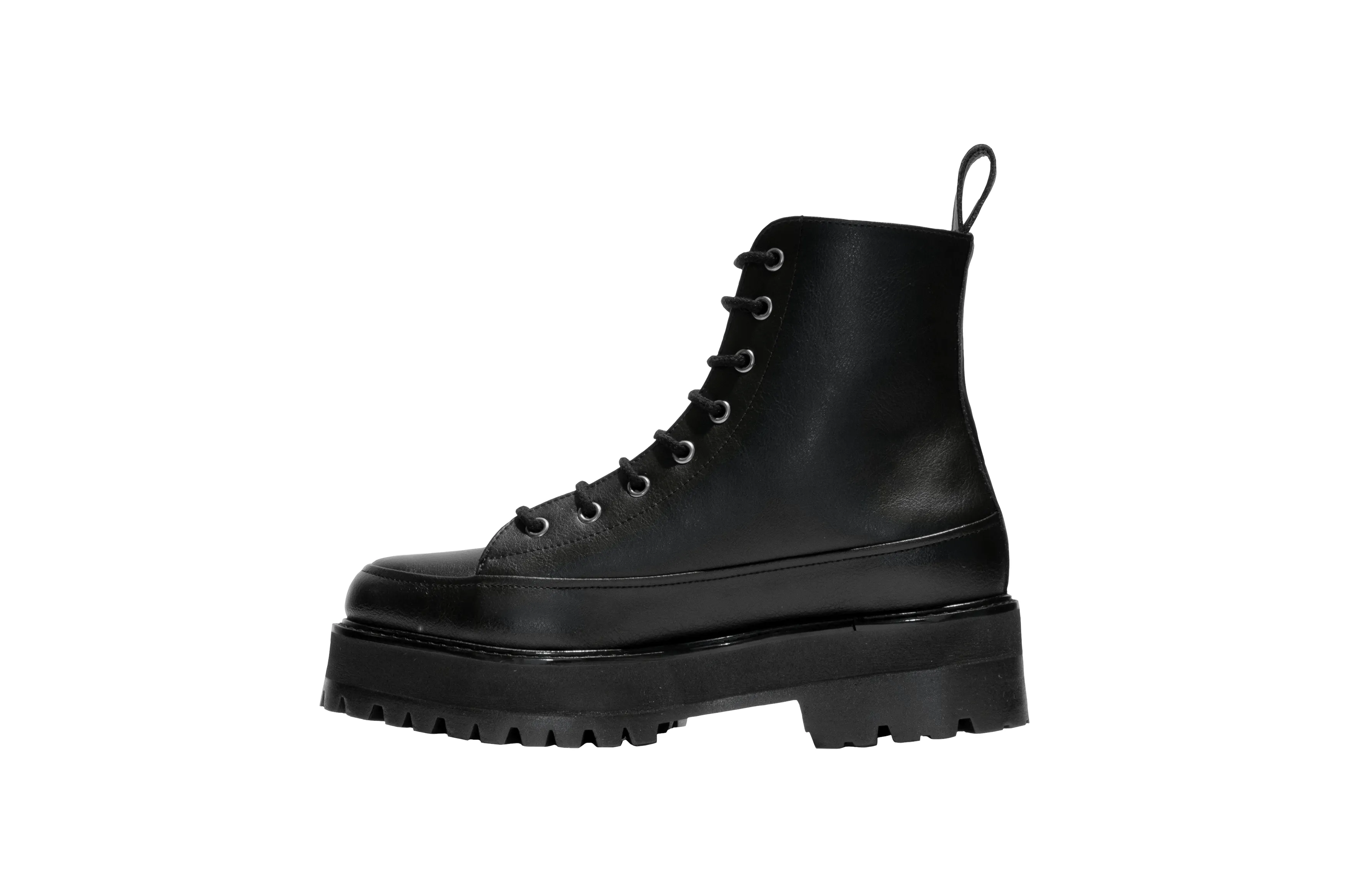 Robuste Unisex-Schnürstiefel aus veganem Material | Schwarz
