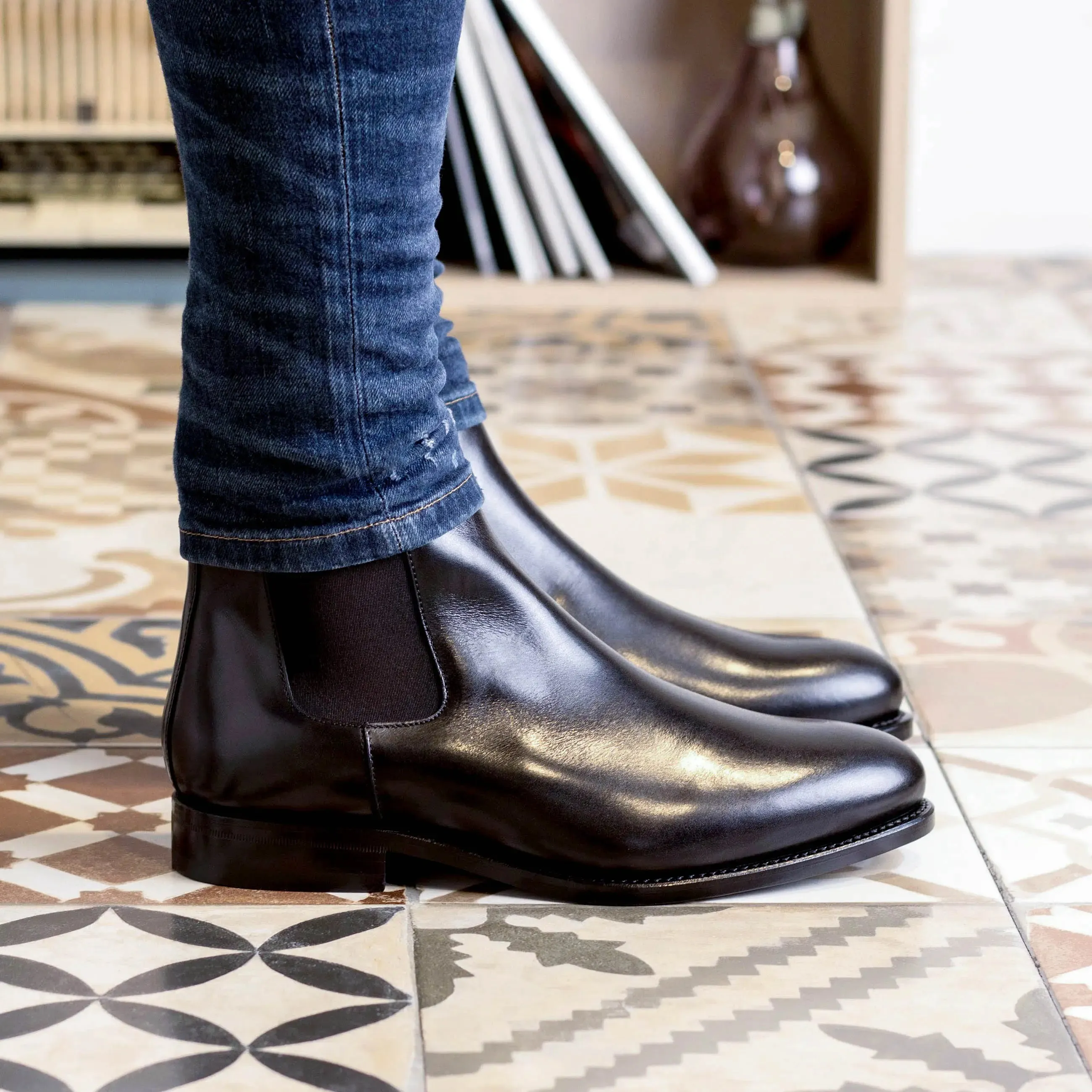 Dapperfam Schuhe DapperFam Monza in Schwarz Herren Italienisches Leder Chelsea Stiefel