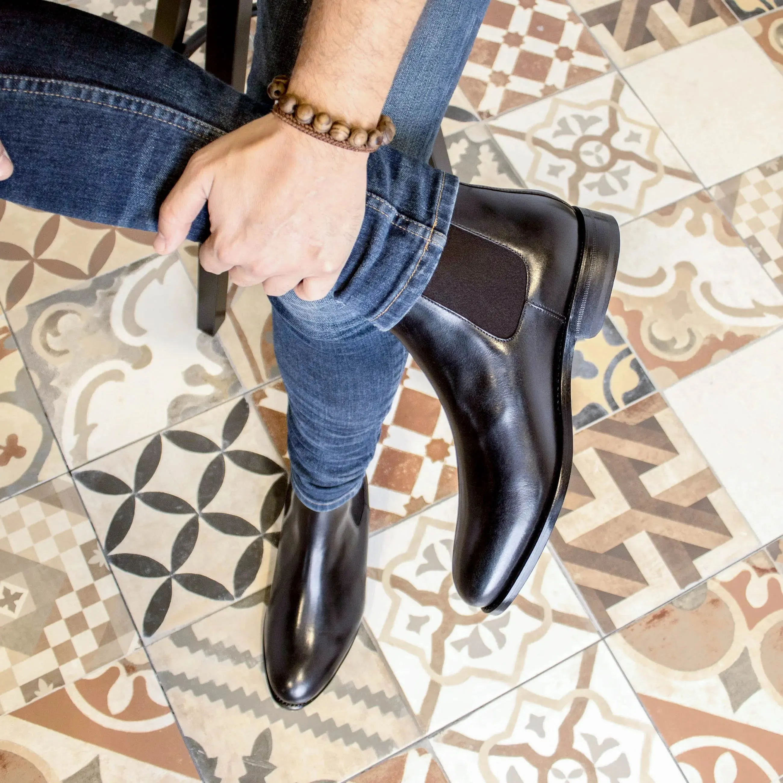 Dapperfam Schuhe DapperFam Monza in Schwarz Herren Italienisches Leder Chelsea Stiefel