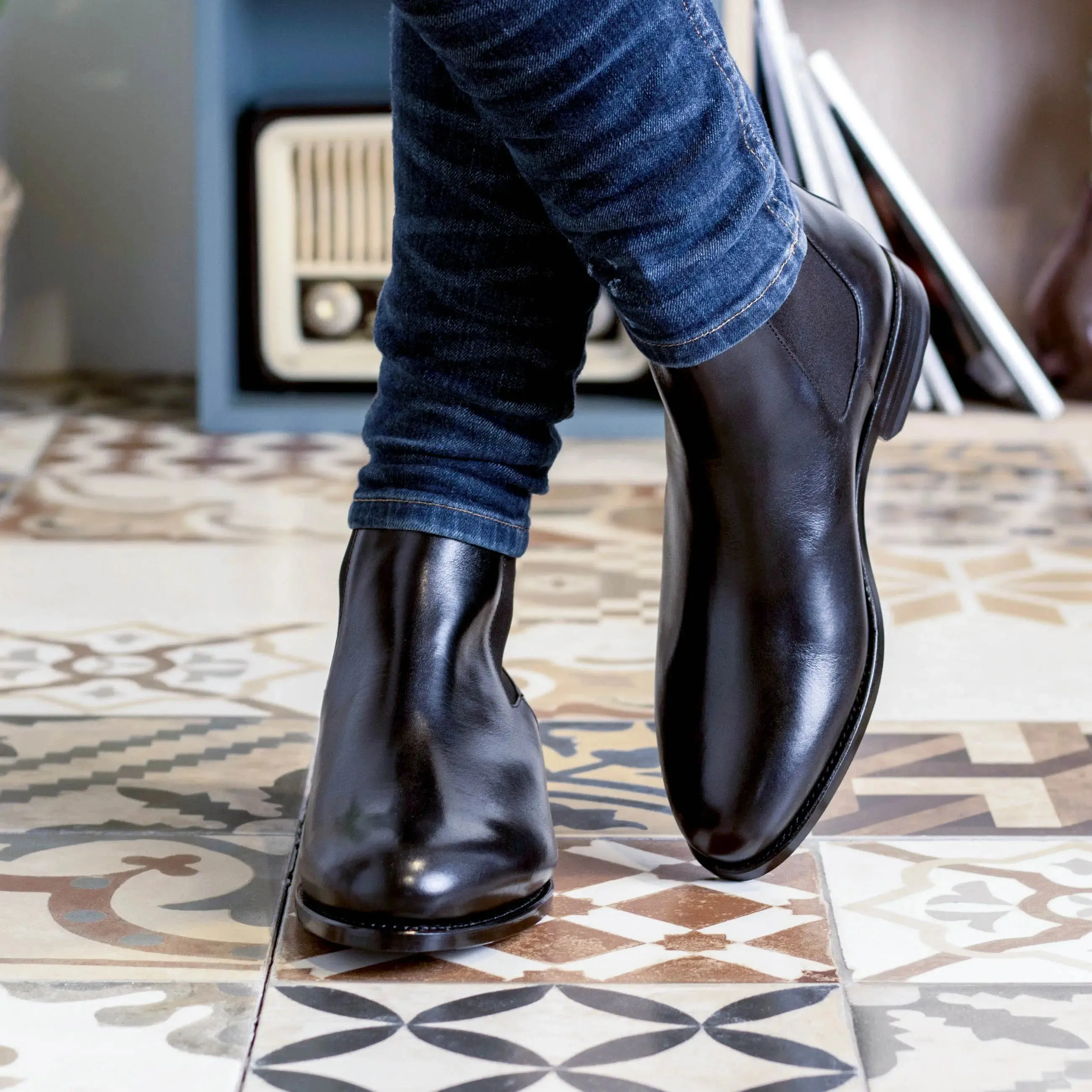 Dapperfam Schuhe DapperFam Monza in Schwarz Herren Italienisches Leder Chelsea Stiefel