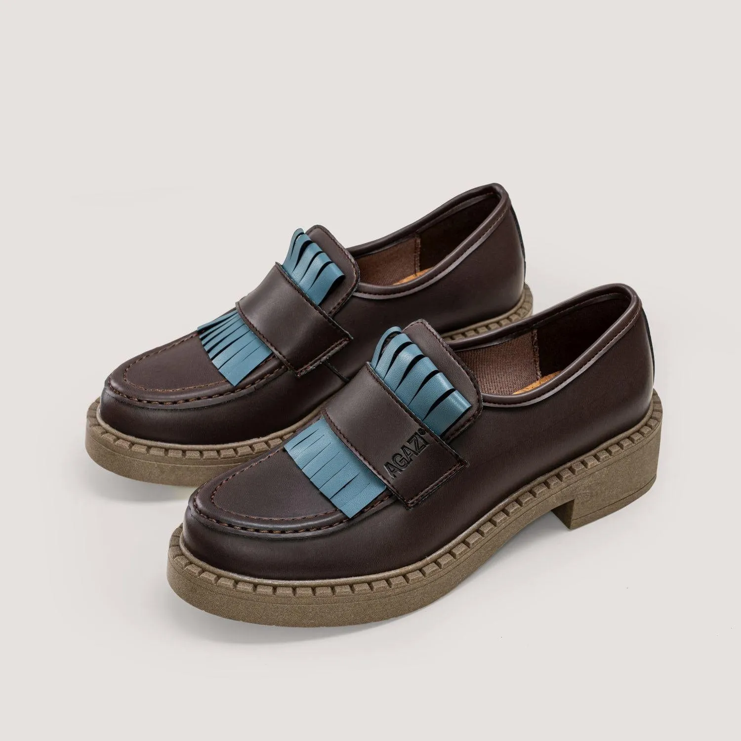 Diane Damen 3 in 1 Apfel-Leder Vegane Loafers | Schokolade & Dunkle Sohle