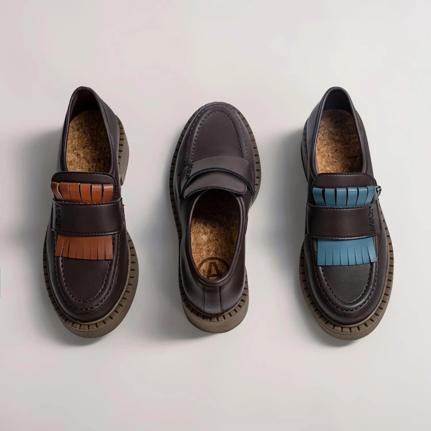 Diane Damen 3 in 1 Apfel-Leder Vegane Loafers | Schokolade & Dunkle Sohle