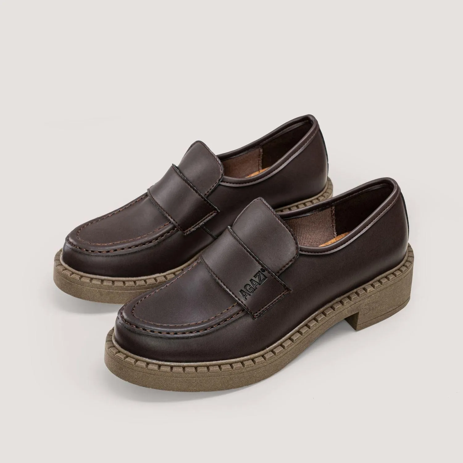 Diane Damen 3 in 1 Apfel-Leder Vegane Loafers | Schokolade & Dunkle Sohle