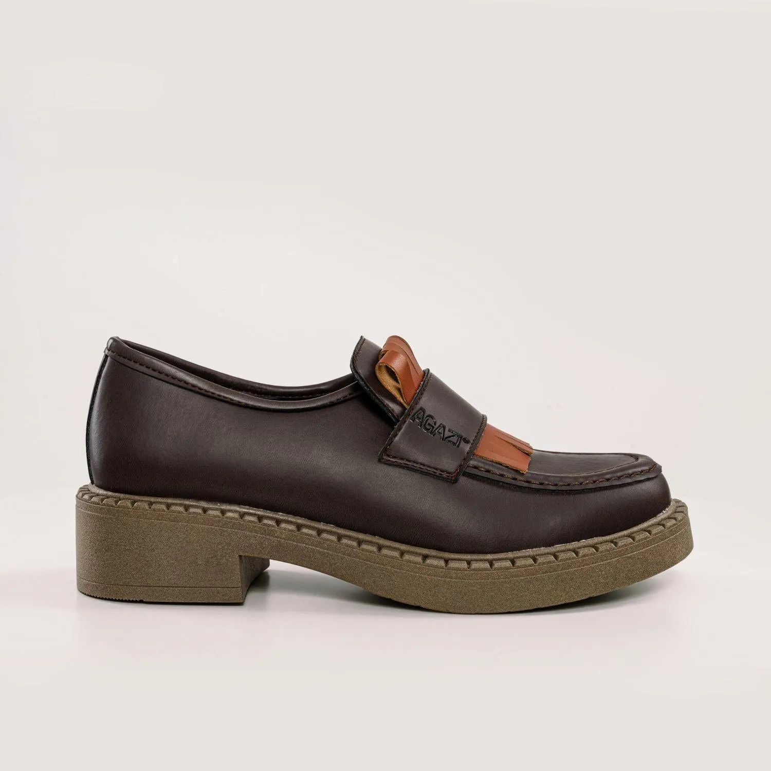 Diane Damen 3 in 1 Apfel-Leder Vegane Loafers | Schokolade & Dunkle Sohle