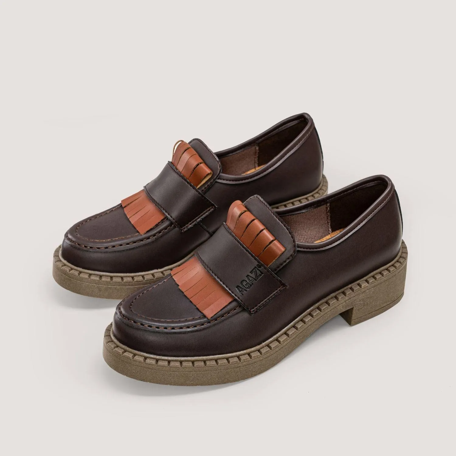 Diane Damen 3 in 1 Apfel-Leder Vegane Loafers | Schokolade & Dunkle Sohle